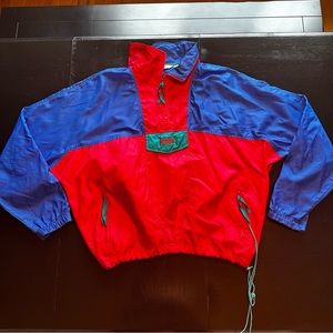Vintage Columbia 90s XL Red and Blue and Green Windbreaker Oversized Wide Nylon